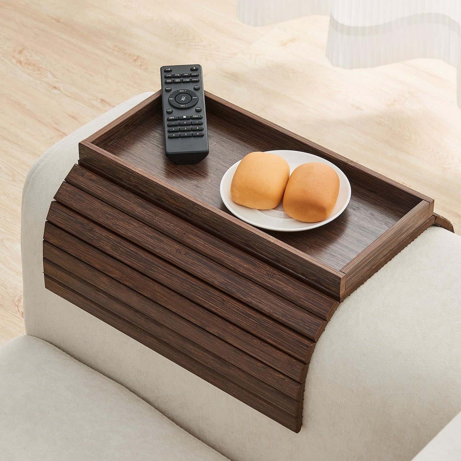 Best jing 2-in-1 Bamboo Sofa Arm Tray with Detachable Cup Holder
